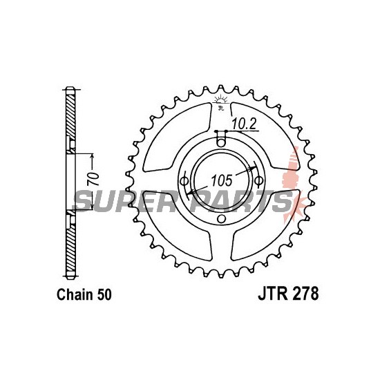 Πίσω γρανάζι -JT- JTR278,34, 34 δόντια, ατσάλινο, Honda CB 250/360 1973-1977, CB 350 1969-1977, CJ 360 1978