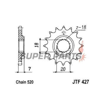 Μπροστινό γρανάζι -JT- JTF427,14, 14 δόντια, Suzuki RM 125 2000-2012, RM-Z 250 2007-2012