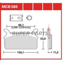 Τακάκια φρένων -TRW- MCB580, Harley-Davidson FLHR/FLHS/FLHT/FLHTC/FLST/FLT/FLTC/FLTR/FXDL 1340 + Honda CB125T/CB125T2 Twin (1978-1998)
