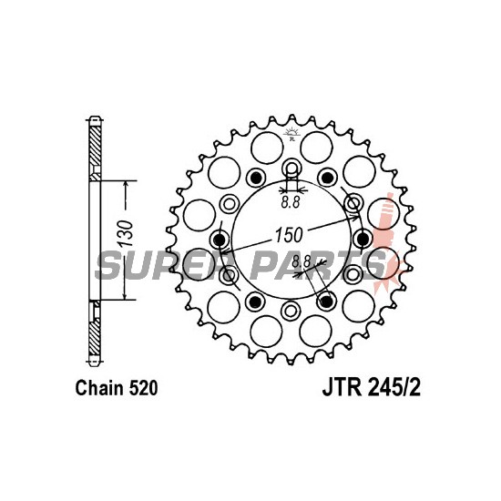 Πίσω γρανάζι -JT- JTR245/2,38, 38 δόντια, ατσάλινο, Gilera RC 600 1989-1992, Honda CB 250 1982-1984, 1996-2001, NSR 250 1986-1987, NX 250 1988-1990, VTR 250 1998, 2009-2012, VTZ 250 1988, XL 350 1984-1987, XL 500 1979-1981, XL 600 1983-1987