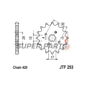 Μπροστινό γρανάζι -JT- JTF253,12, 12 δόντια, Honda ATC 70 1976-1981, C 50 1970-1982, C 70 1985-1986, C 72 1975-1984, C 90 1983-2000, 2002, CF 50 1979-1996, CR 50 1984, CR 60 1986, CR 80 1980-1985, CRF 110 2013-2021, CY 50 1979-1984
