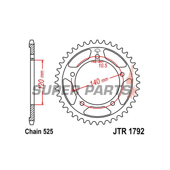 Πίσω γρανάζι -JT- JTR1792,44, 44 δόντια, ατσάλινο, Kawasaki KLV 1000 2004-2006, Rieju RS-2 125 2005-2006, Suzuki GSR 600 2006-2011, GSR 750 2011-2016, GSX-R 600 2001-2010, GSX-R 750 2000-2010, GSX-S 750 2015-2016, Triumph America 800 2003-2004
