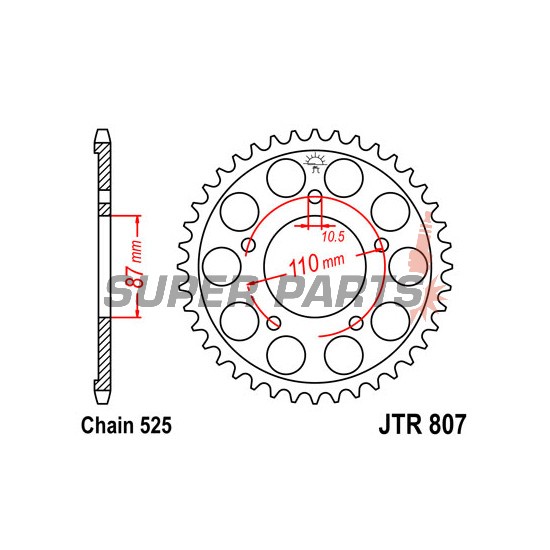 Πίσω γρανάζι -JT- JTR807,46, 46 δόντια, ατσάλινο, Suzuki GSF 400 1990-1995, GSF 650 2007-2015, GSX 400 1988-1992, GSX 650 2008-2017, GSX-R 400 1988-1992, RF 400 1993, SV 650 1999-2015