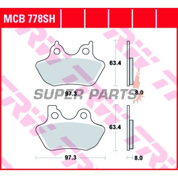 Τακάκια φρένων -TRW- MCB778SH, Harley Davidson FLHR Road King, FLHT Electra Glide, FLHX Street Glide, FLST Fat Boy/Softail, FLTR Road Glide, FXD Dyna, FXST Softail, VRSC V-Rod, XL Sportster - 883-1586cc, 1999-2007
