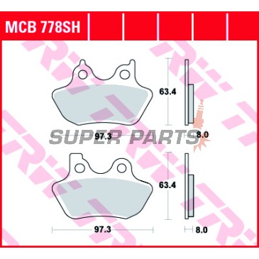 Τακάκια φρένων -TRW- MCB778SH, Harley Davidson FLHR Road King, FLHT Electra Glide, FLHX Street Glide, FLST Fat Boy/Softail, FLTR Road Glide, FXD Dyna, FXST Softail, VRSC V-Rod, XL Sportster - 883-1586cc, 1999-2007