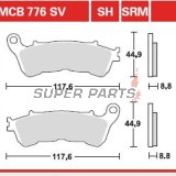 Τακάκια φρένων -TRW- MCB776SH, Harley-Davidson XL883-1200 Sportster + Honda CB-CBF-CBR/FES-FJS-NSS Forza/NC-NT-SH-ST/VFR-VT-XL + Suzuki Burgman/Sixteen/Boulevard-Intruder 1800 (2004-2018)
