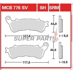 Τακάκια φρένων -TRW- MCB776SH, Harley-Davidson XL883-1200 Sportster + Honda CB-CBF-CBR/FES-FJS-NSS Forza/NC-NT-SH-ST/VFR-VT-XL + Suzuki Burgman/Sixteen/Boulevard-Intruder 1800 (2004-2018)