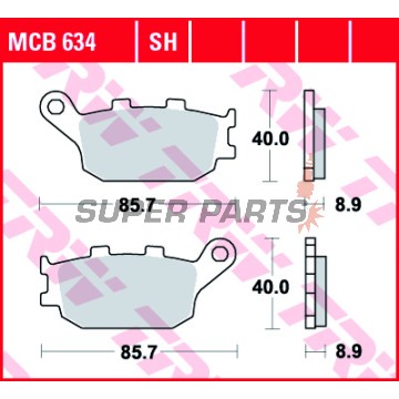 Τακάκια φρένων -TRW- MCB634SH, Honda CB/CBF/CBR/CMX/CRF/NC/NT/VT/VTR/VTX/XL 500-1100cc (1992-2025); Kawasaki EN/EX/KLV/KLZ/Z 650-1000cc (2004-2024); Suzuki DL/GSF/GSR/GSX/GSX-S/SV 650-1250cc (2002-2025); Yamaha FZ/FJ/MT/XJ6/XSR/YZF-R 600-1000cc (2003-2019