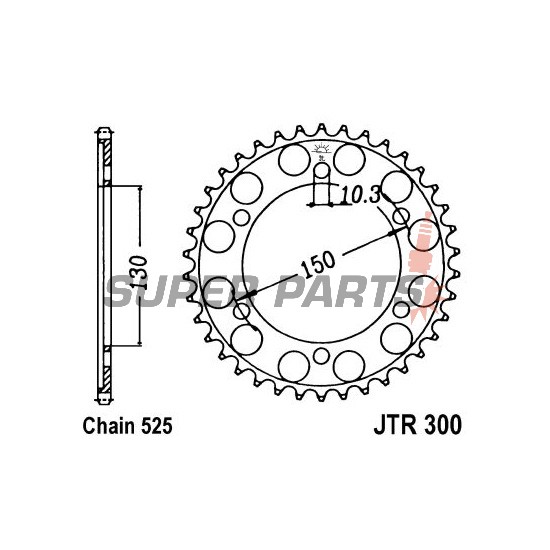Πίσω γρανάζι -JT- JTR300,43, 43 δόντια, ατσάλινο, Honda XL 400 1988-1998, XL 600 1987-2000, XL 650 2000-2007, XL 700 2008-2013, XRV 650 1988-1990, Yamaha FZ8 800 2009-2016, TDM 900 2001-2014, TRX 850 1995-2000