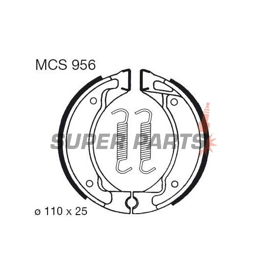 Σιαγόνες φρένων -TRW- MCS956, 110x25mm, MBK Active50 Booster/Booster NG/Booster Rocket Fizz50 Forte50 Flipper50 Yamaha CW50 BWS DT50/80 PW80 RS100 SR125 Crypton105 Breeze50