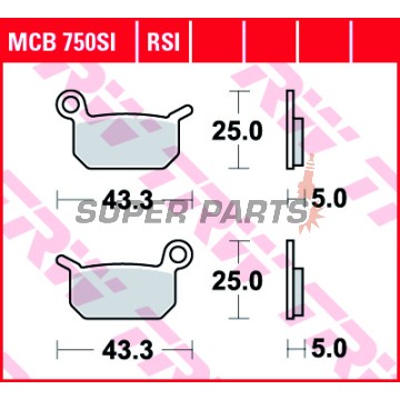 Τακάκια φρένων -TRW- MCB750SI, Husqvarna CR/SM 50 2011-2012; KTM GS/MX/SX/SXS 50/65/125 1986-2018; KTM Junior/Senior 50 2001-2003