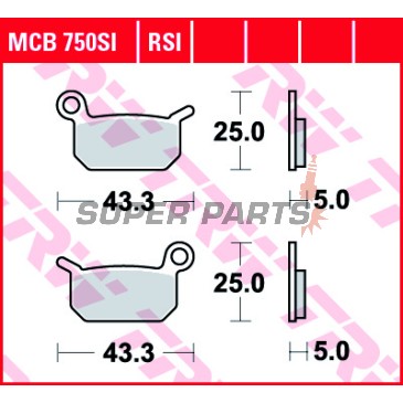 Τακάκια φρένων -TRW- MCB750SI, Husqvarna CR/SM 50 2011-2012; KTM GS/MX/SX/SXS 50/65/125 1986-2018; KTM Junior/Senior 50 2001-2003
