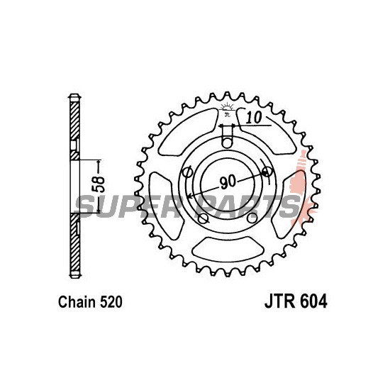 Πίσω γρανάζι -JT- JTR604,35, 35 δόντια, ατσάλινο, Gilera Crono 125 1991-1992, MX 125 1989-1991, MX 1 125 1988-1989, SP 125 1988-1992, Honda CRM 125 1990-1999, NSR 125 1989-2002