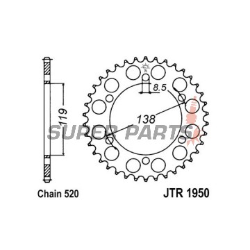 Πίσω γρανάζι -JT- JTR1950,48, 48 δόντια, ατσάλινο, Husaberg 600 600 1993-1995, FC 350 1996, FC 400/501/600 1996-1999, FE 350 1996, FE 400 1996-1999, FE 501/600 1996-1997, 1999