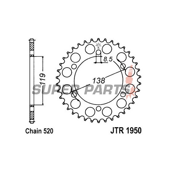 Πίσω γρανάζι -JT- JTR1950,48, 48 δόντια, ατσάλινο, Husaberg 600 600 1993-1995, FC 350 1996, FC 400/501/600 1996-1999, FE 350 1996, FE 400 1996-1999, FE 501/600 1996-1997, 1999