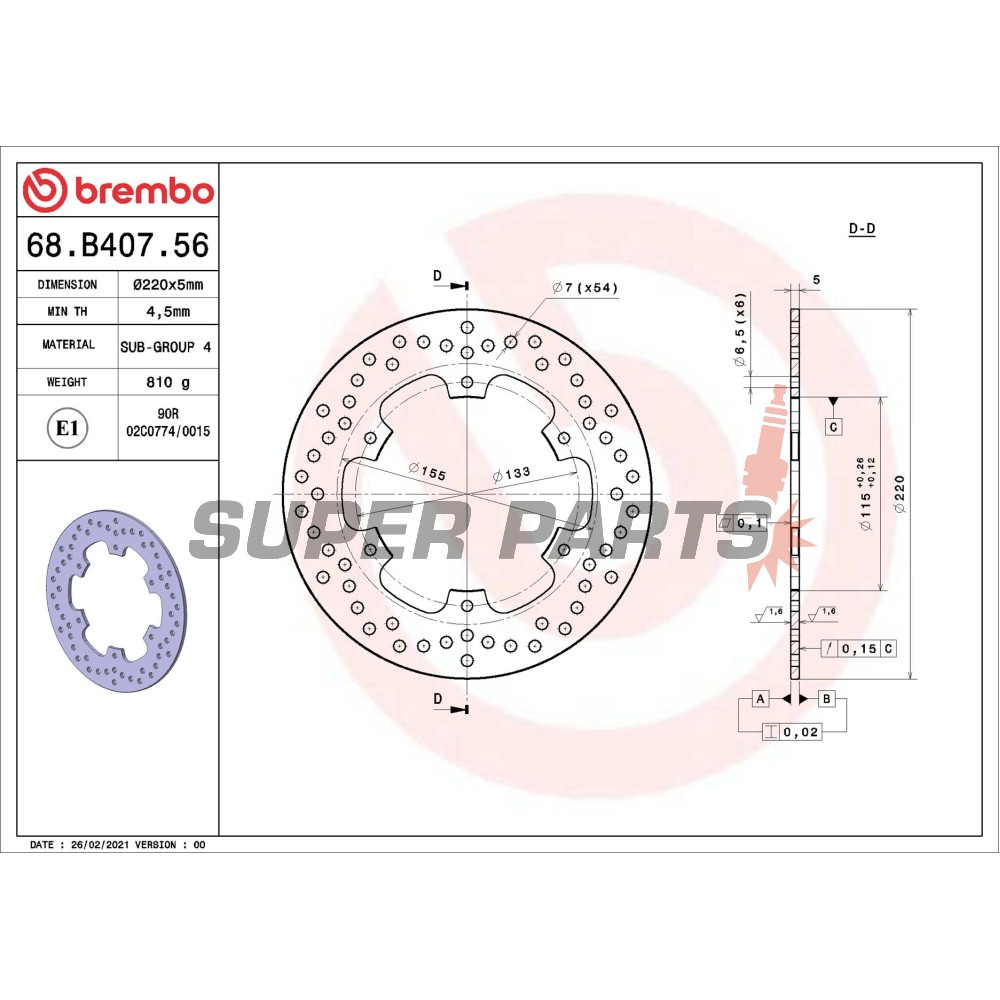 Δίσκος φρένου -BREMBO- 68B40756, Yamaha DT/TDR/TT/WR/YZ 125-600 (1985-2004)