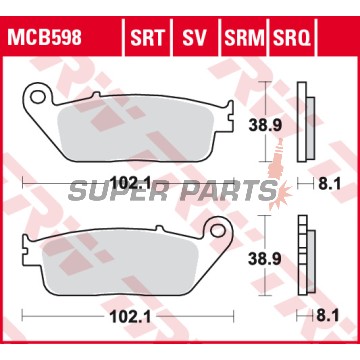 Τακάκια φρένων -TRW- MCB598SV, BMW C 600/650/Evolution, Cagiva Gran Canyon/Navigator, Honda CB/CBF/CBR/Hornet/Forza/Shadow, Kawasaki J/Z/KLE, Kymco Downtown/Xciting, Suzuki Burgman/Bandit, Triumph Bonneville/Tiger, Yamaha MT-01/WR - 1987-2022