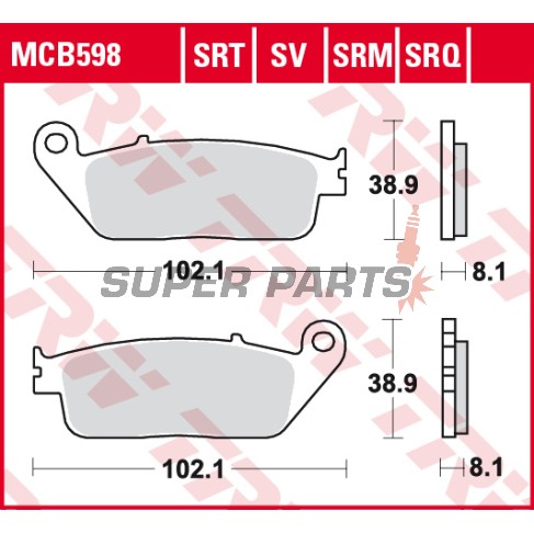 Τακάκια φρένων -TRW- MCB598SV, BMW C 600/650/Evolution, Cagiva Gran Canyon/Navigator, Honda CB/CBF/CBR/Hornet/Forza/Shadow, Kawasaki J/Z/KLE, Kymco Downtown/Xciting, Suzuki Burgman/Bandit, Triumph Bonneville/Tiger, Yamaha MT-01/WR - 1987-2022