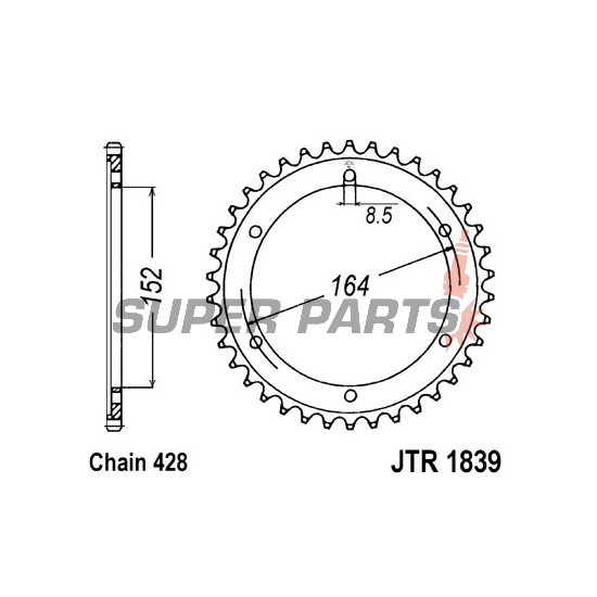 Πίσω γρανάζι -JT- JTR1839,55, 55 δόντια, ατσάλινο, Yamaha SR 400 2014-2017, SR 500 1991-1999