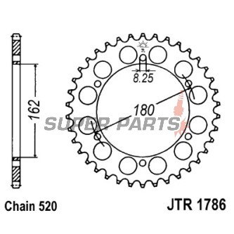 Πίσω γρανάζι -JT- JTR1786,46, 46 δόντια, ατσάλινο, Suzuki PE 250 1980-1982, PE 400 1979