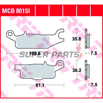 Τακάκια φρένων -TRW- MCB801SI, Yamaha YFM Raptor 250/250R, Grizzly 550/700/700F Auto 4x4 EPS (2006-2018)