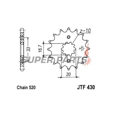 Μπροστινό γρανάζι -JT- JTF430,12, 12 δόντια, Kawasaki KX 250 2004-2005, Suzuki RM-Z 250 2004-2006