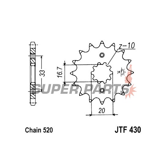 Μπροστινό γρανάζι -JT- JTF430,12, 12 δόντια, Kawasaki KX 250 2004-2005, Suzuki RM-Z 250 2004-2006