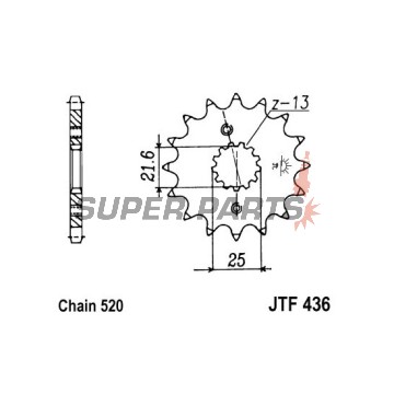 Μπροστινό γρανάζι -JT- JTF436,16, 16 δόντια, Aprilia RS 250 1995-2004, Suzuki RG (RGV) 250 1983-1984, 1986-1988, RGV 250 1989-1996