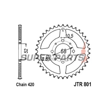 Πίσω γρανάζι -JT- JTR801,52, 52 δόντια, ατσάλινο, Kawasaki AE 50 1982-1983, AE 80 1981-1983, AR 50 1981-1983, AR 80 1982-1983, KLX 110 2002-2020, Z 125 2019-2020, Suzuki DR-Z 110 2003-2005, FM 50 1980-1998, FR 70 1975-1987, GT 50 1977-1980