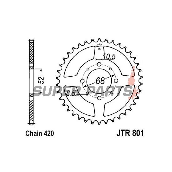 Πίσω γρανάζι -JT- JTR801,35, 35 δόντια, ατσάλινο, Kawasaki AE 50 1982-1983, AE 80 1981-1983, AR 50 1981-1983, AR 80 1982-1983, KLX 110 2002-2020, Z 125 2019-2020, Suzuki DR-Z 110 2003-2005, FM 50 1980-1998, FR 70 1975-1987, GT 50 1977-1980