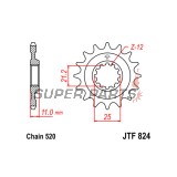 Μπροστινό γρανάζι -JT- JTF824,16, 16 δόντια, Husqvarna CR 125/250 2000-2005, SM 450 2005-2010, SM 510 2004-2010, SM 530 2008-2009, SM 570 2001-2004, SM 610 1998-2010, SM 630 2010, SMR 450 2003-2010, SMS 630 2010-2011, TC 250 2002-2008
