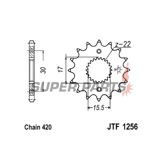 Μπροστινό γρανάζι -JT- JTF1256,16, 16 δόντια, Honda CR 80 2003-2004, CR 85 2003-2007, CRF 50 2004-2016, CRF 70 2004-2012, XR 50 2000-2004, XR 70 2000-2003
