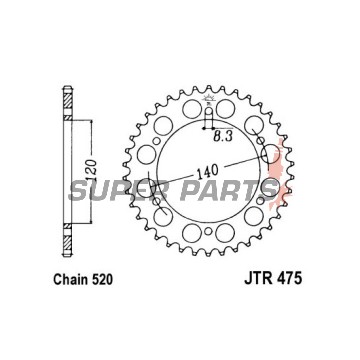 Πίσω γρανάζι -JT- JTR475,42, 42 δόντια, ατσάλινο, Kawasaki KL 250 1984-2005, KLR 250 1984-2005