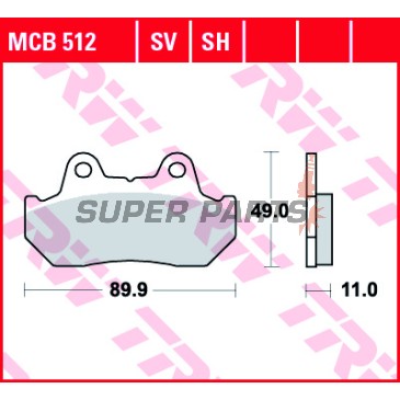 Τακάκια φρένων -TRW- MCB512SV, Honda CB/CBX/CMX/CN/CX/FT/GL/NS/VF/VT/XBR/XL/XLV/XR - Night Hawk, Bol dOr, Goldwing, Magna, Shadow, Transalp, Paris Dakar - 125-1500cc, 1981-2000