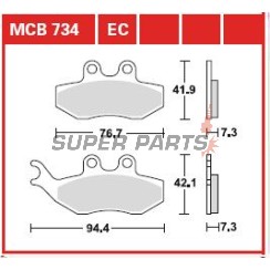 Τακάκια φρένων -TRW- MCB734EC, Aprilia SX/Tuono 50, Beta Alp, CPI GTS, Derbi GP1/Mulhacen/Senda, Gas Gas Pampera, KTM EXC 125, Malaguti Madison, Peugeot Elyseo/Elystar/Satelis, Piaggio Beverly/GT, Yamaha DT/TZR/XT (1999-2018)
