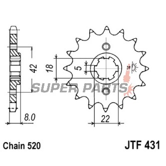 Μπροστινό γρανάζι -JT- JTF431,14, 14 δόντια, Suzuki PE 250 1978-1982, RM 250 1979-1981, RM 400 1978-1980