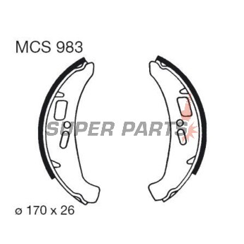 Σιαγόνες φρένων -TRW- MCS983, 170x26mm, Piaggio/Vespa Cosa 125/150/200, Cosa 2, 200FL E-Start (1988-1996)
