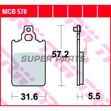 Τακάκια φρένων -TRW- MCB578, Aprilia AF1/RS/RX/SX/Tuono/Tuareg 50, Cagiva Aletta/Elefant/W8 125-200, Derbi GPR 50/75, Fantic Caballero/Koala/Raider, KTM SX 60/65, Malaguti Centro/F15 Firefox 50, Simson Schikra/Sperber 50/125, Yamaha DT 50R