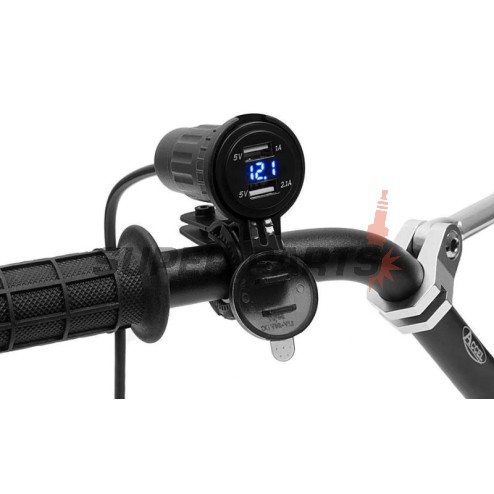 Αντάπτορας USB -4 RIDE- 12V, 2xUSB (1A + 2.1A), 2 pin, με βάση για τιμόνι 22mm - universal
