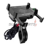 Βάση τηλεφώνου -4 RIDE- 62-90mm τηλέφωνο, με USB 3.0 φορτιστής, αντικραδασμικό, στήριξη για τιμόνι/καθρέφτης, μαύρη - universal