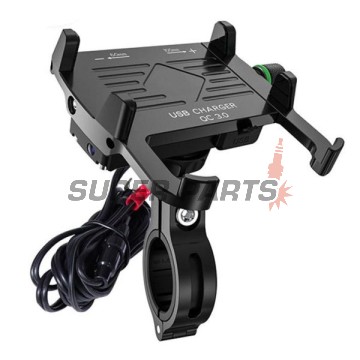 Βάση τηλεφώνου -4 RIDE- 62-90mm τηλέφωνο, με USB 3.0 φορτιστής, αντικραδασμικό, στήριξη για τιμόνι/καθρέφτης, μαύρη - universal
