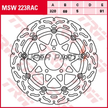 Δίσκος φρένου -TRW- MSW223RAC, 320mm, Suzuki GSX 1300R Hayabusa (1999-2007)/GSX 1400 (2001-2008)/GSX-R 600/750/1000 (1996-2003)/TL 1000S/1000R (1997-2003)