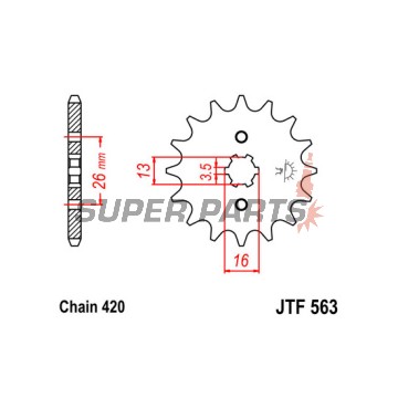 Μπροστινό γρανάζι -JT- JTF563,14, 14 δόντια, Kawasaki KDX 50 2003-2006, Suzuki ALT (Three Wheelers) 50 1983-1984, GT 50 1977-1980, JR 50 1978-1983, 1985-2007, LT 50 1989-2001, LT-A 50 2001, TS 50 1979-1983, ZR 50 1979-1981, 1984-1988