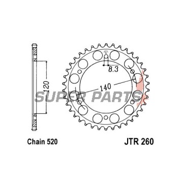 Πίσω γρανάζι -JT- JTR260,38, 38 δόντια, ατσάλινο, Honda XL 200 1984-1985, XL 250 1991