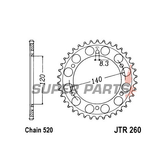 Πίσω γρανάζι -JT- JTR260,38, 38 δόντια, ατσάλινο, Honda XL 200 1984-1985, XL 250 1991