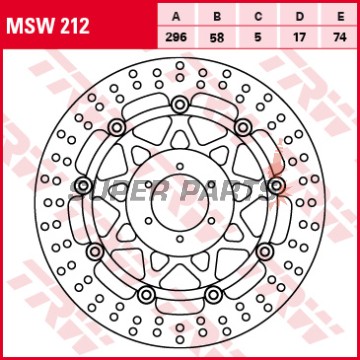 Δίσκος φρένου -TRW- MSW212, 296mm, Honda CB Hornet/Euro, CBR Fireblade/600F, RS 125/250R, RVF/VFR 400R/750F, VTR 1000 Fire Storm/Superhawk (1978-2006)