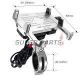 Βάση τηλεφώνου -4 RIDE- 62-90mm τηλέφωνο, με USB 3.0 φορτιστής, αντικραδασμικό, στήριξη για τιμόνι/καθρέφτης, χρώμιο - universal