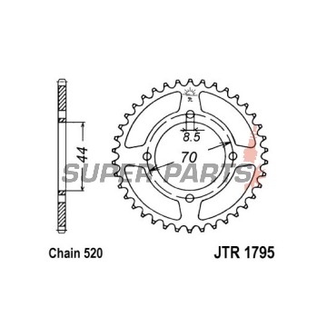Πίσω γρανάζι -JT- JTR1795,22, 22 δόντια, ατσάλινο, Kawasaki KFX 80 2003-2006, KSF 80 2003-2006, Suzuki LT 80 1989-2006