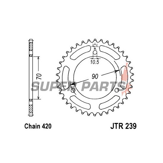 Πίσω γρανάζι -JT- JTR239,38, 38 δόντια, ατσάλινο, Honda MBX 50 1985, 1987, MT 50 1980-1981, MTX 50 1985-1990, NS 50 1990