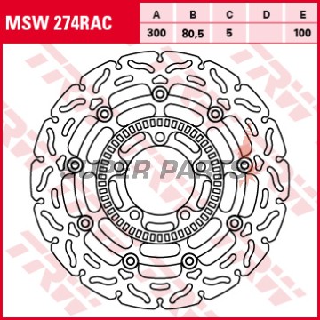 Δίσκος φρένου -TRW- MSW274RAC, 300mm, Kawasaki ER-6F/ER-6N 650 ABS (2006-2010), KLE650 Versys ABS/LT (2007-2017)